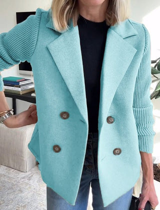 Arlene knit-sleeve double-breasted blazer in light blue