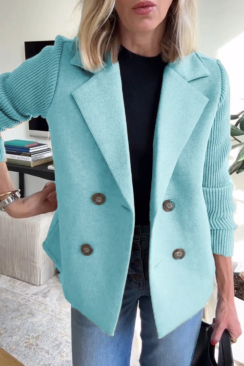 Arlene knit-sleeve double-breasted blazer in light blue