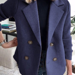 Arlene knit-sleeve double-breasted blazer in navy blue