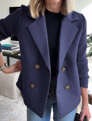 Arlene knit-sleeve double-breasted blazer in navy blue