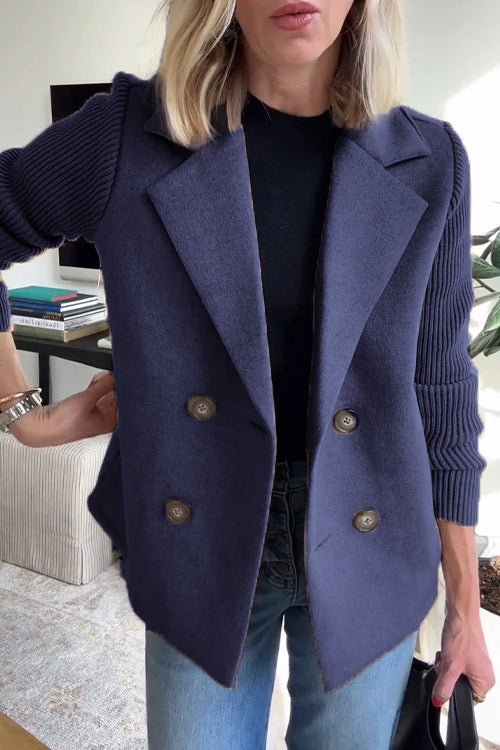 Arlene knit-sleeve double-breasted blazer in navy blue