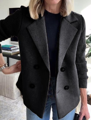 Arlene knit-sleeve double-breasted blazer in black