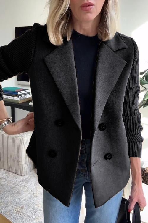 Arlene knit-sleeve double-breasted blazer in black