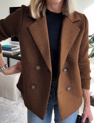 Arlene knit-sleeve double-breasted blazer in brown