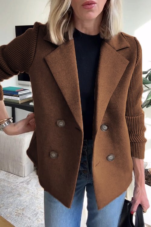 Arlene knit-sleeve double-breasted blazer in brown