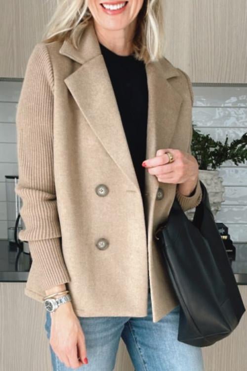 Arlene knit-sleeve double-breasted blazer in beige