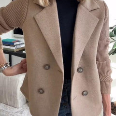 Arlene knit-sleeve double-breasted blazer in khaki, front view