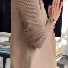 Arlene knit-sleeve double-breasted blazer in khaki, detail view