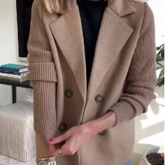 Arlene knit-sleeve double-breasted blazer in khaki, side view
