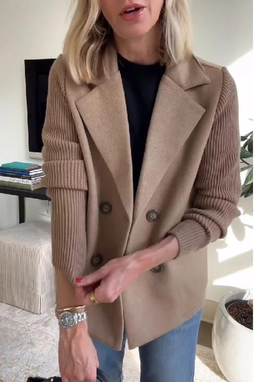 Arlene knit-sleeve double-breasted blazer in khaki, side view