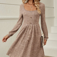 Eleanor square neck button knit dress, side view