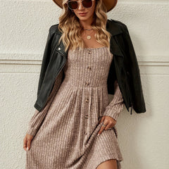 Eleanor A-line knit dress with button details