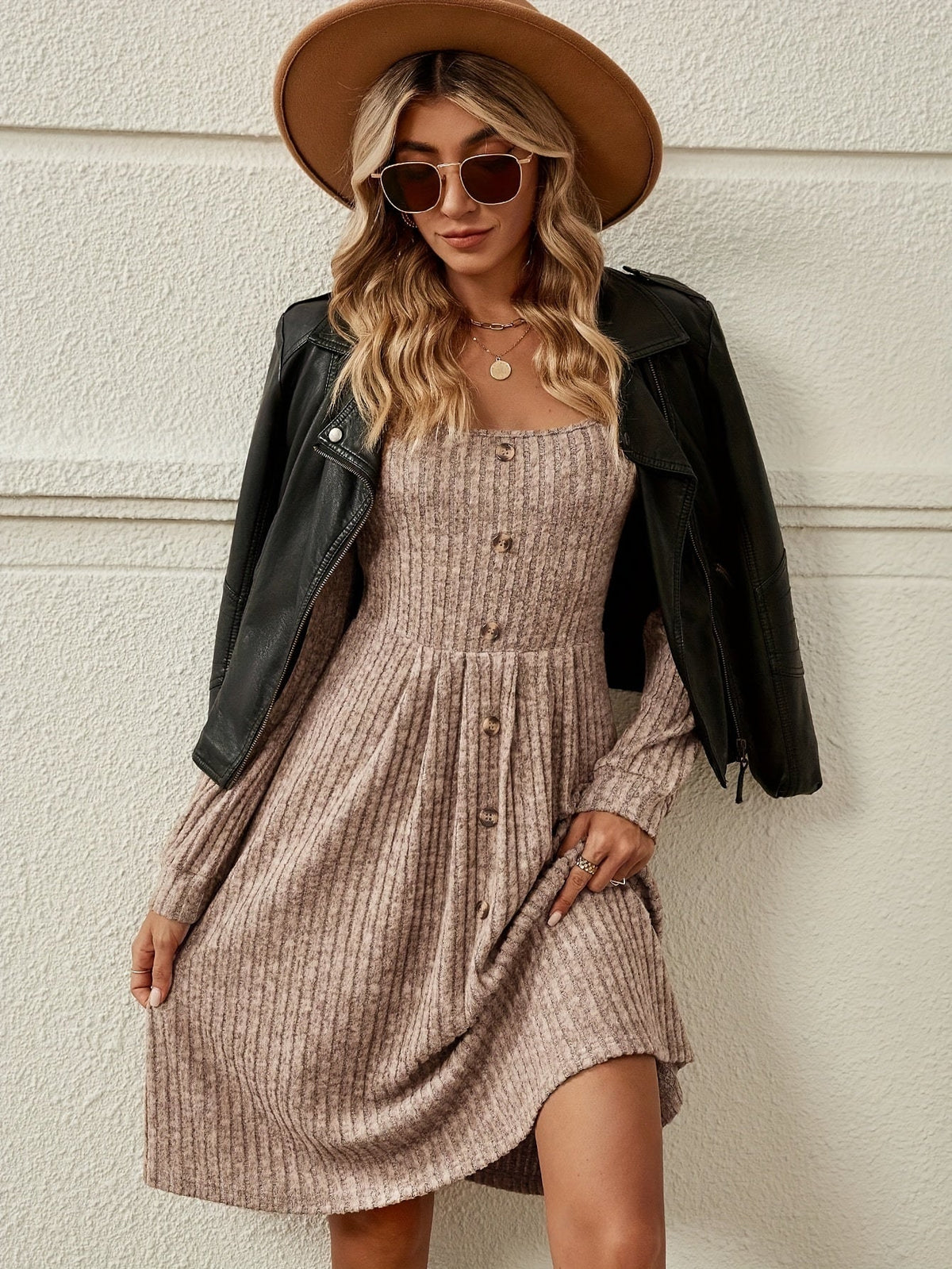 Eleanor A-line knit dress with button details