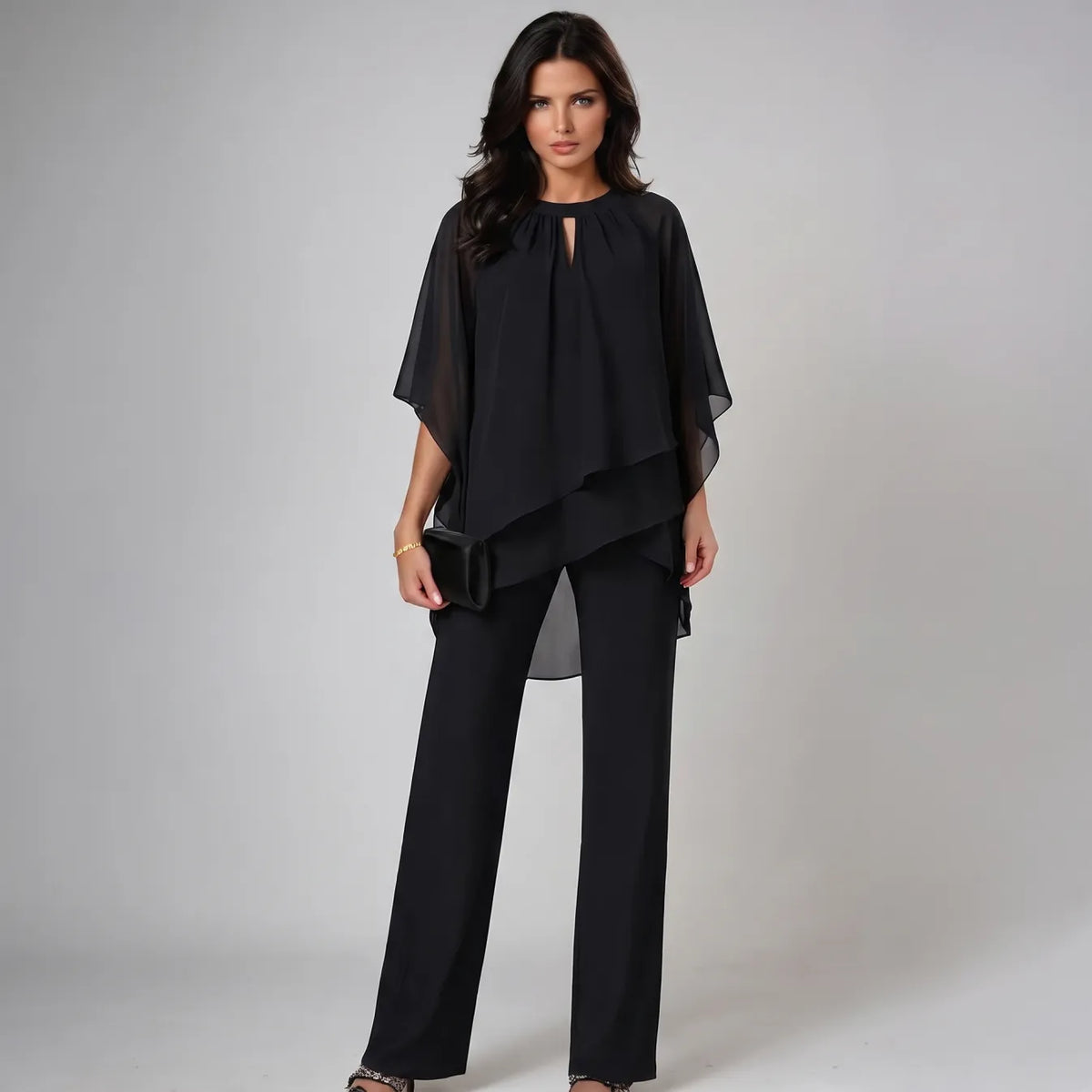 Shayla layered keyhole two-piece set in black