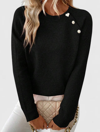 Eileen button-shoulder crew neck sweater in black