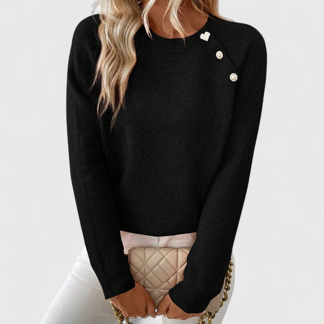 Eileen button-shoulder crew neck sweater in black