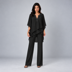 Cecilia layered chiffon two-piece set in black