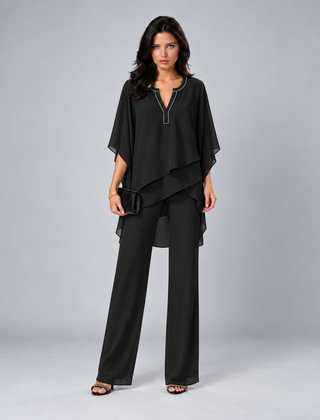 Cecilia layered chiffon two-piece set in black