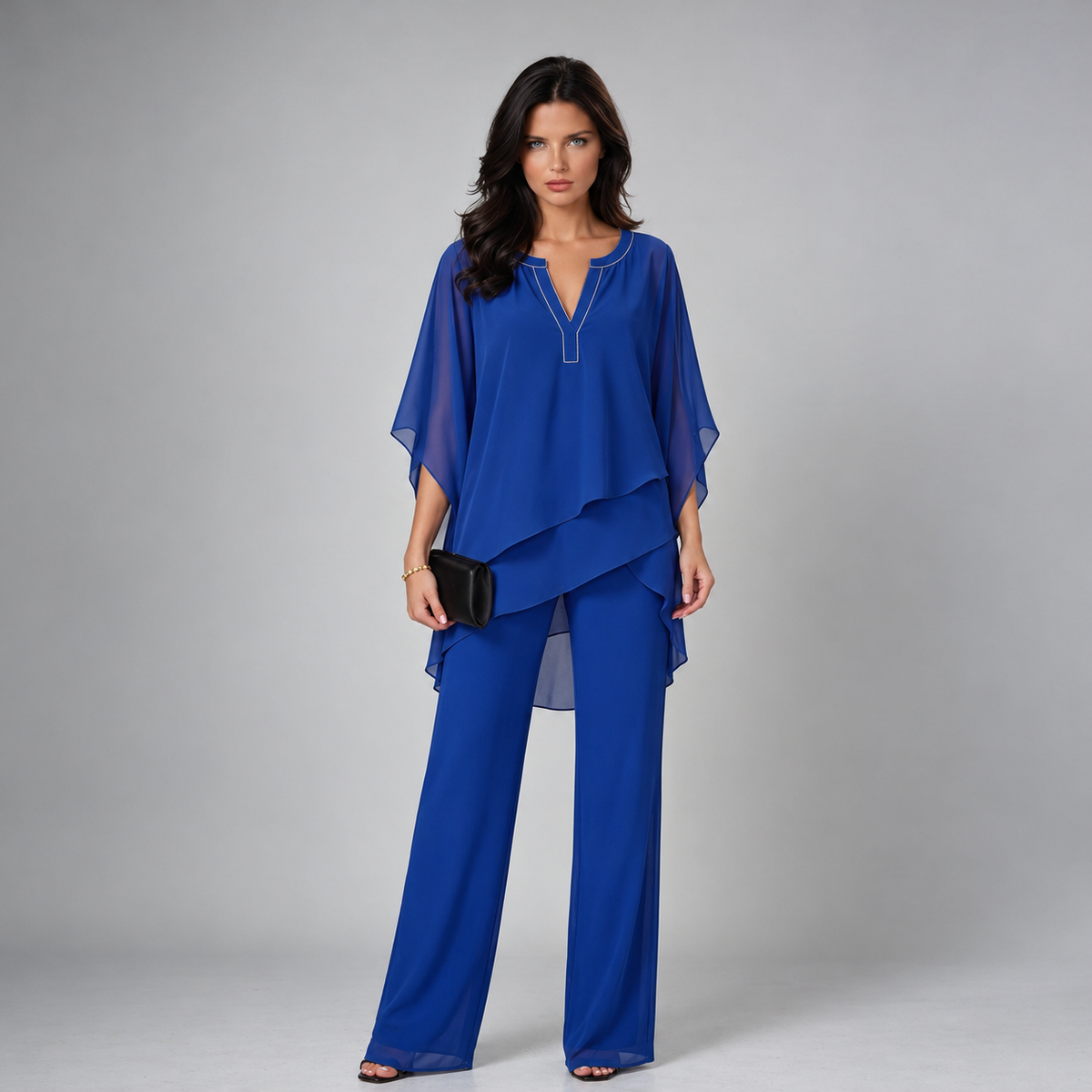 Cecilia layered chiffon two-piece set in royal blue