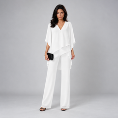 Cecilia layered chiffon two-piece set in white