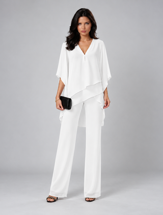 Cecilia layered chiffon two-piece set in white