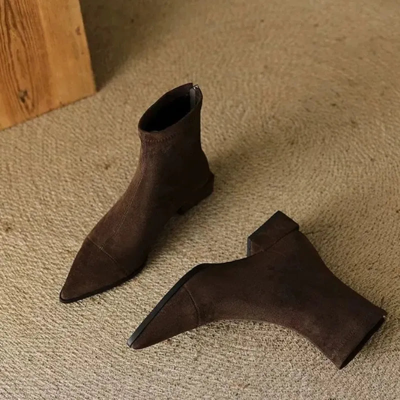 Delphine | Suede Pointed Ankle Boots