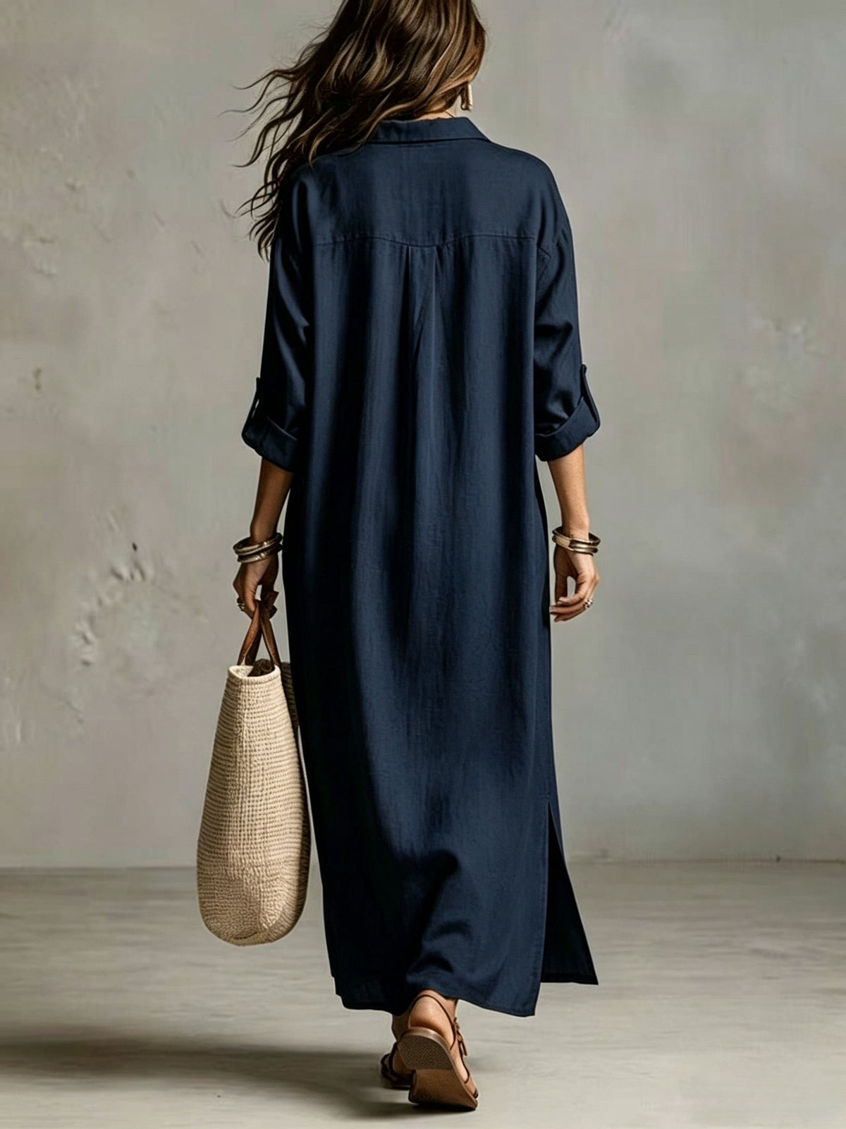 Margaret V-neck maxi shirt dress, full-length view