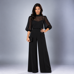 Elspeth sheer blouse three-piece pant set in black
