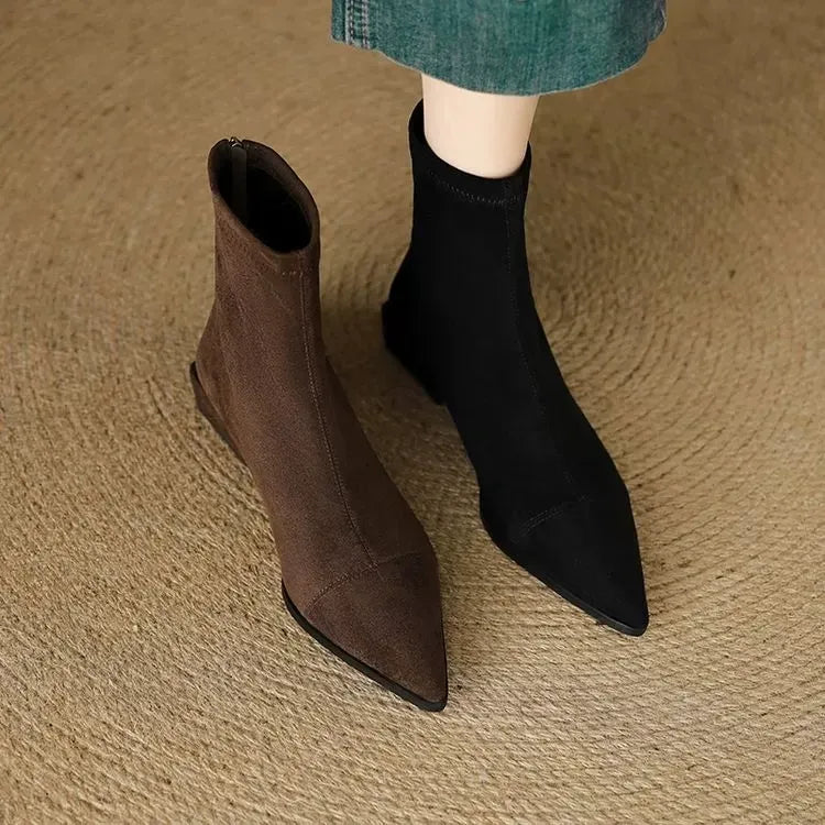 Delphine | Suede Pointed Ankle Boots