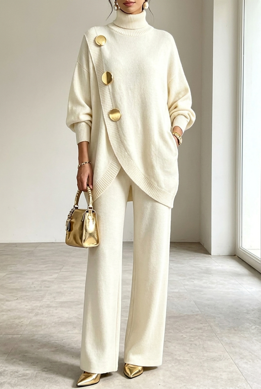 Winslow cozy knit turtleneck two-piece set in white