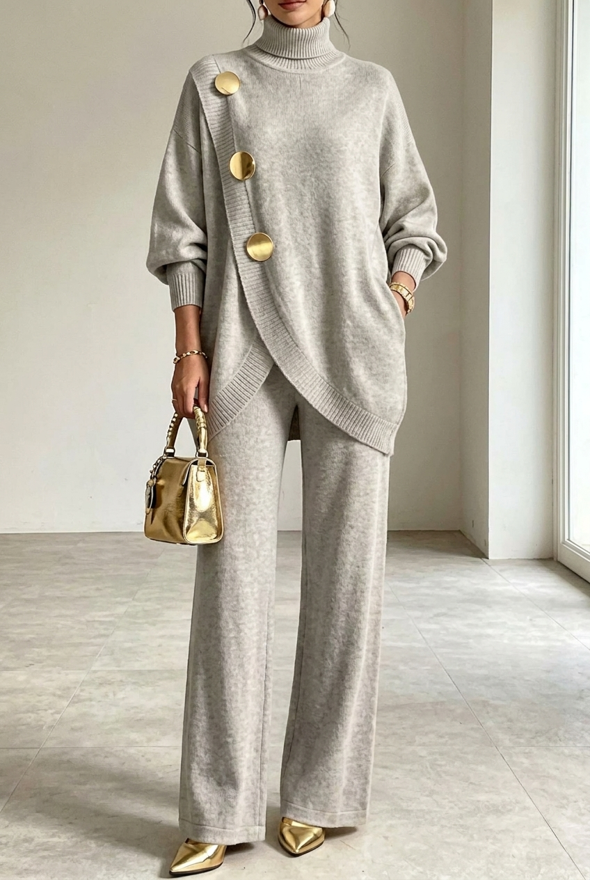 Winslow cozy knit turtleneck two-piece set in light gray