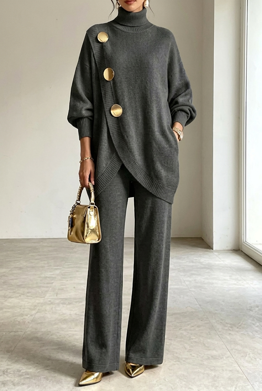Winslow cozy knit turtleneck two-piece set in dark gray