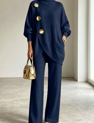 Winslow cozy knit turtleneck two-piece set in navy blue