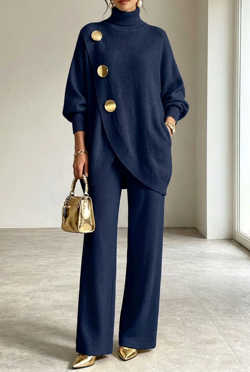 Winslow cozy knit turtleneck two-piece set in navy blue