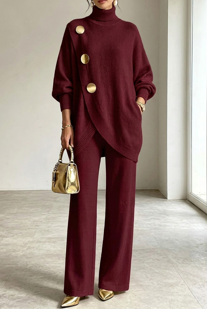 Winslow cozy knit turtleneck two-piece set in burgundy