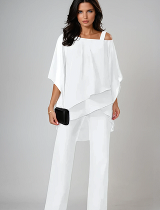 Marianne asymmetric layered two-piece set in white