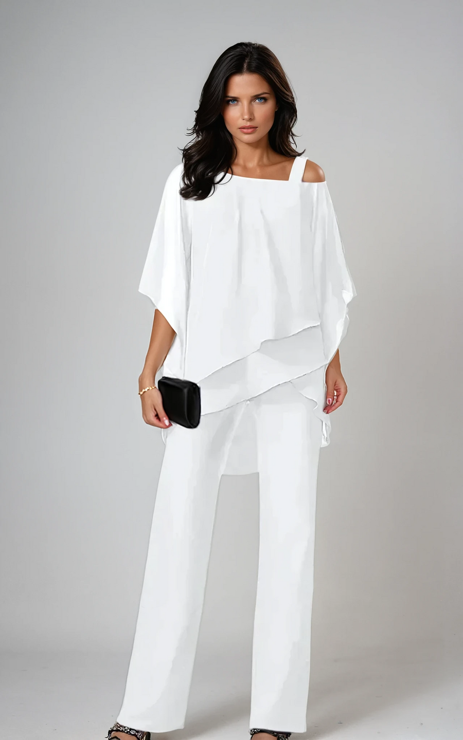 Marianne asymmetric layered two-piece set in white