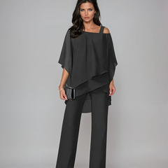 Marianne asymmetric layered two-piece set in black