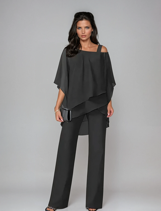 Marianne asymmetric layered two-piece set in black