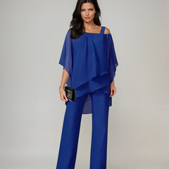 Marianne asymmetric layered two-piece set in blue