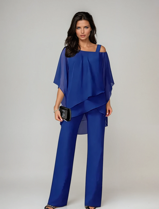 Marianne asymmetric layered two-piece set in blue