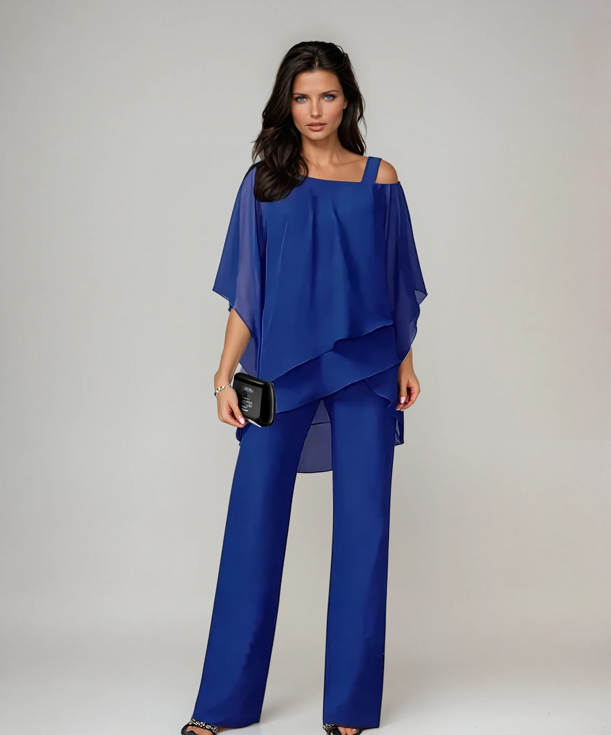Marianne asymmetric layered two-piece set in blue