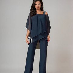 Marianne asymmetric layered two-piece set in navy blue