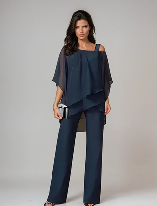 Marianne asymmetric layered two-piece set in navy blue