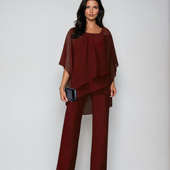 Marianne asymmetric layered two-piece set in burgundy