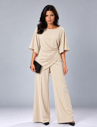 Loretta draped waist two-piece set in beige