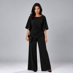 Loretta draped waist two-piece set in black