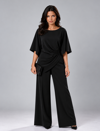 Loretta draped waist two-piece set in black