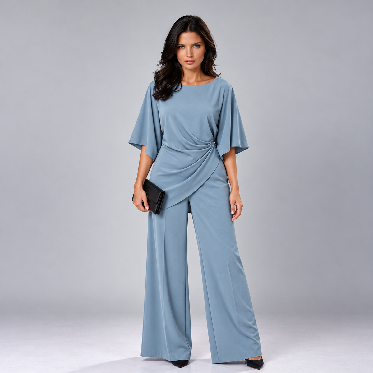 Loretta draped waist two-piece set in blue