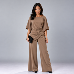 Loretta draped waist two-piece set in brown